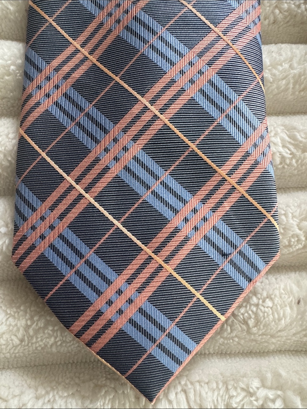 Classic Men's Tie Trio - Blue Plaid, Orange Geometric & Navy Paisley - Picture 2 of 10